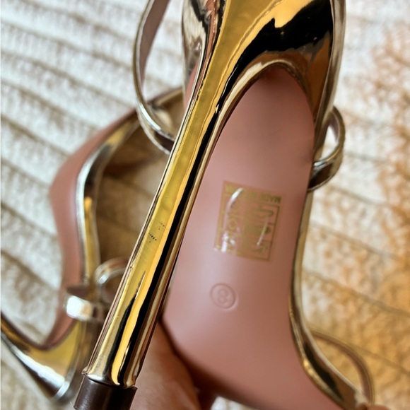 NWOT PrettyLittleThing Gold Metallic Strappy Pointed Toe Stiletto Heels - Picture 5 of 9